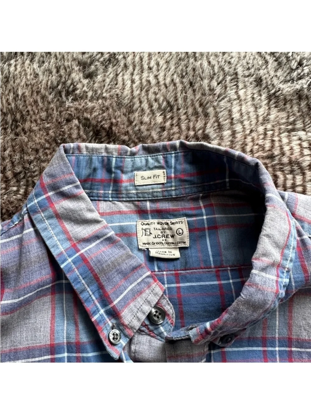 J. Crew Men's Plaid Button-Down Shirt in Blue, Gray and Red